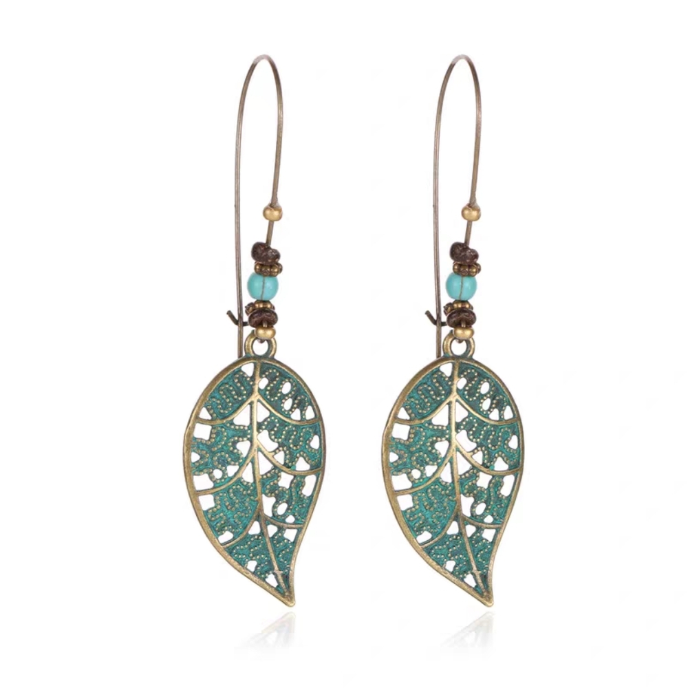 💎 3/$25 Bohemian copper leaf with beads earrings